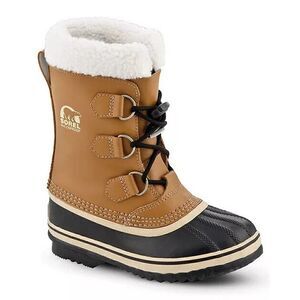 SOREL Caribou yoot pac Winter waterproof sherpa line lace up brown boots youth 1